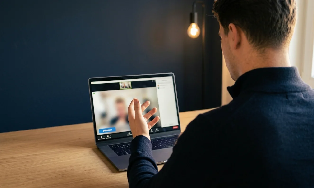 Erstgespräch per Videocall am Laptop