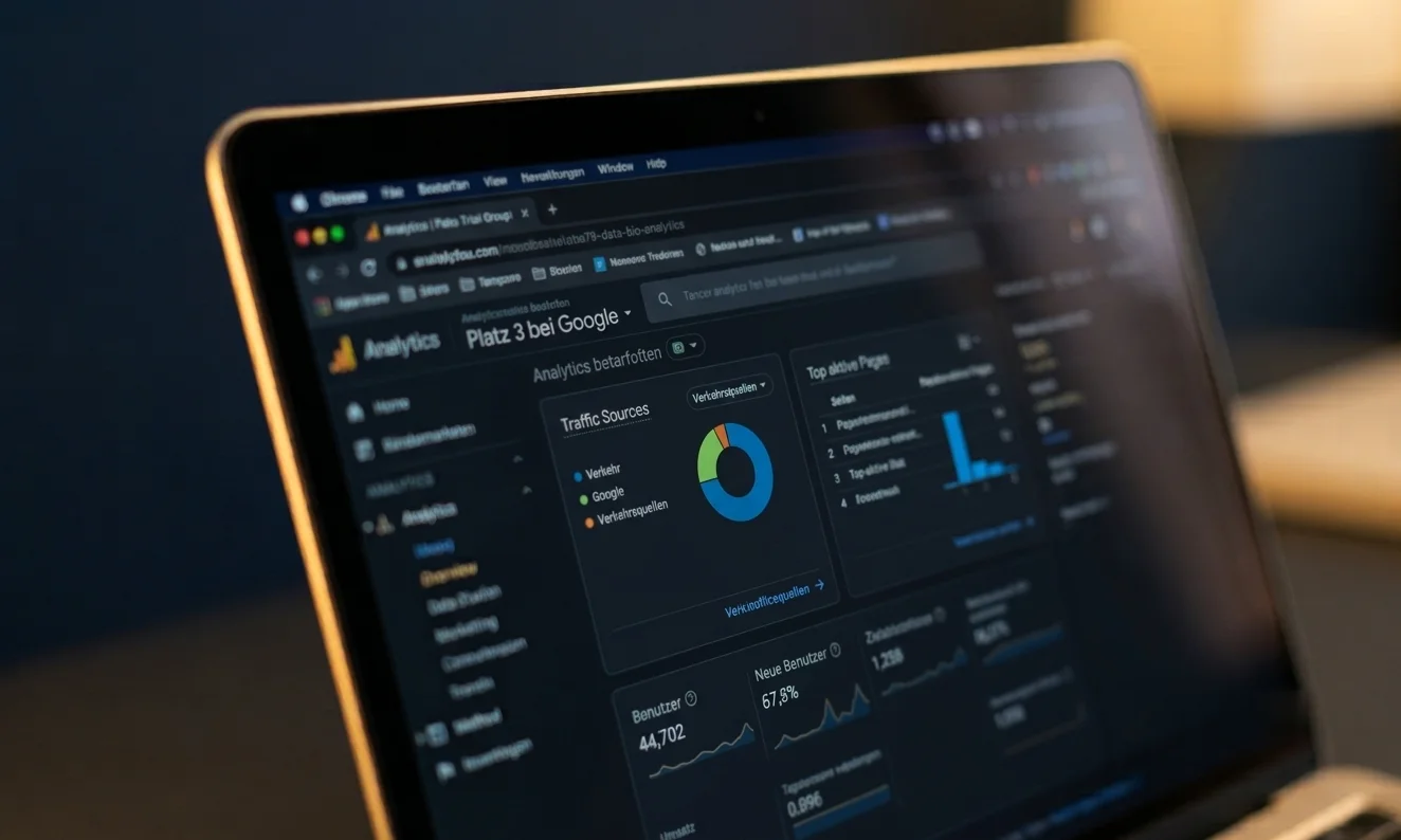 Analytics-Dashboard mit Website-Statistiken am Laptop
